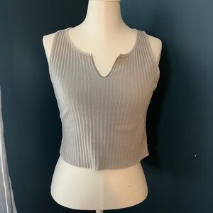 American Eagle Outfitters Gray Ribbed Crop Tank Top